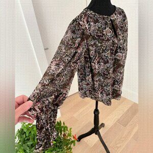 MKT STUDIO Hendrix Top Fully Lined Sheer Metallic Thread Floral Pattern Office